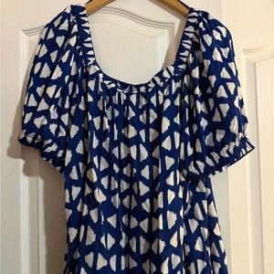 NWOT Sonoma Blue & White Puff Sleeve Scoop Neck shirt size 2x